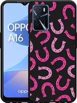 Oppo A16 / A16s Hoesje Zwart Pink Horseshoes - Designed by Cazy