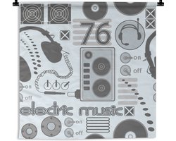 Wandkleed – Wanddoek – DJ – Koptelefoon – Vintage – Tekening – Design – 90×90 cm – Wandtapijt