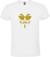 Wit T shirt met print van " Vendetta " print Goud size M