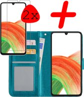 Samsung Galaxy A33 Hoesje Bookcase 2x Screenprotector - Samsung Galaxy A33 Case Hoes Cover - Samsung Galaxy A33 Screenprotector 2x - Turquoise