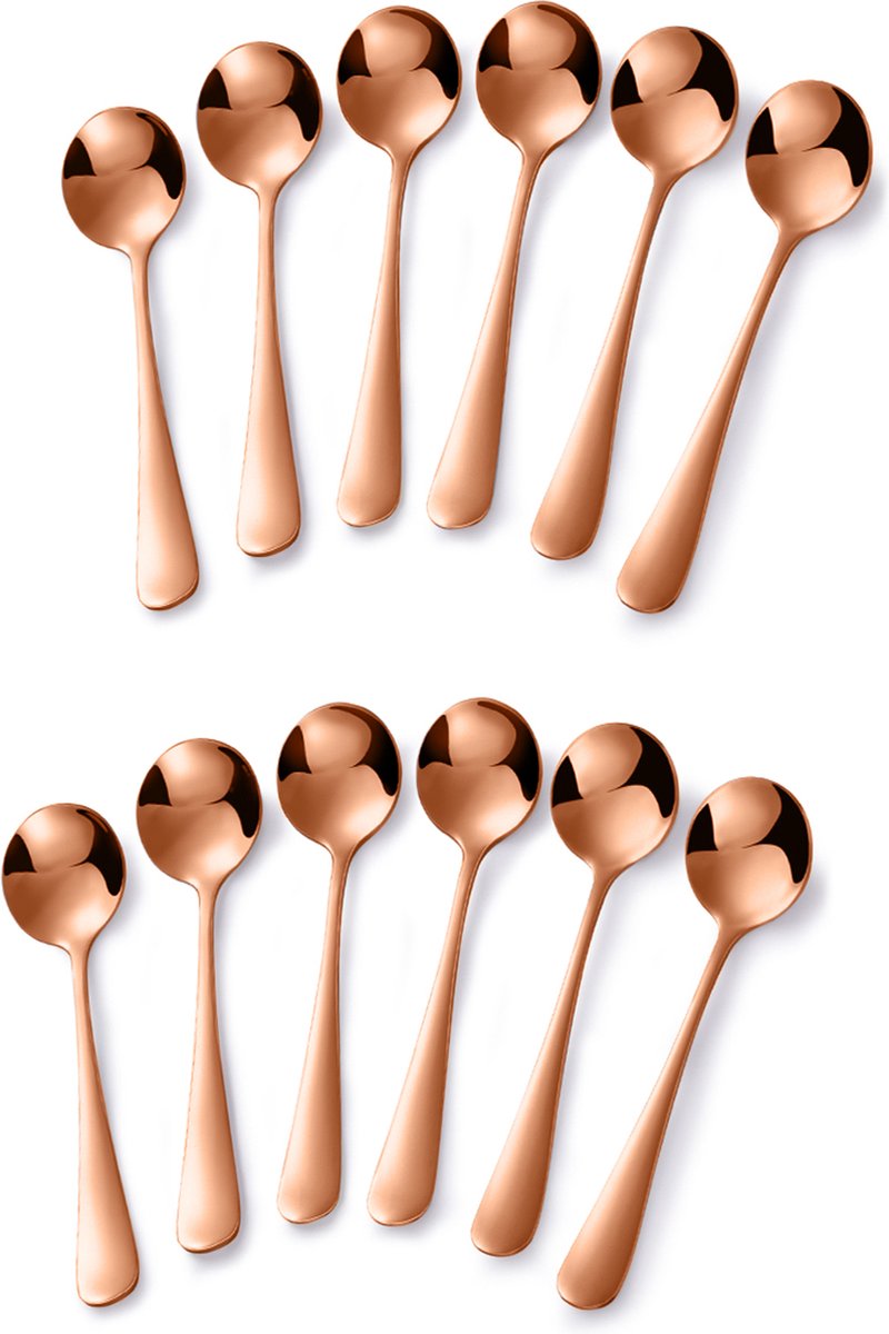 Alheco 12 ronde theelepels - 11.7cm - RVS theelepeltjes - Rosé goud