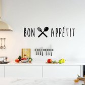 Bon Appetit tekst muursticker - Muurdecoratie - Wanddecoratie - Keuken - Woonkamer - Sticker volwassenen - 80 x 17 cm - Zwart - VS-0151/1Z