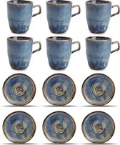 GLAMOMAX'S Choice - Set Tasse et Soucoupe Blue Nova - 28cl - Porcelaine - 6 Personnes - Ensemble de 12 Tasses à Café - 6+6 Tasse à Café et Soucoupe - Blauw - Passe au Lave-Vaisselle
