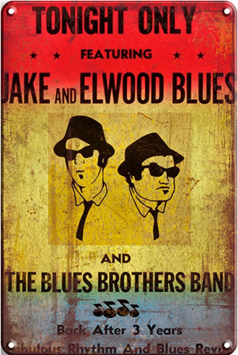 Signs-USA - Movie - Film Sign - metaal - The Blues Brothers - Jake and Elwood - 30 x 40 cm