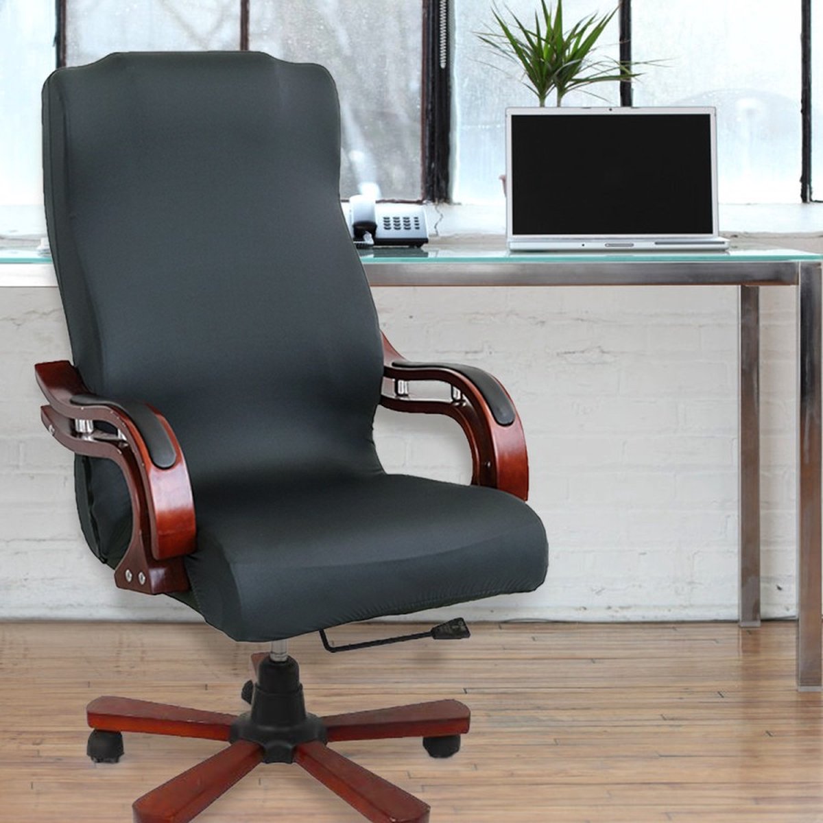 Velvet bureaustoel hoes donker grijs (het artikel is de hoes, de stoel zelf is niet inbegrepen)
