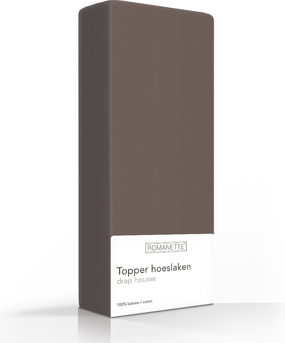 Romanette 100% Luxe Katoen Topper Hoeslaken - Lits-jumeaux Extra Lang (180x220 cm) - Taupe