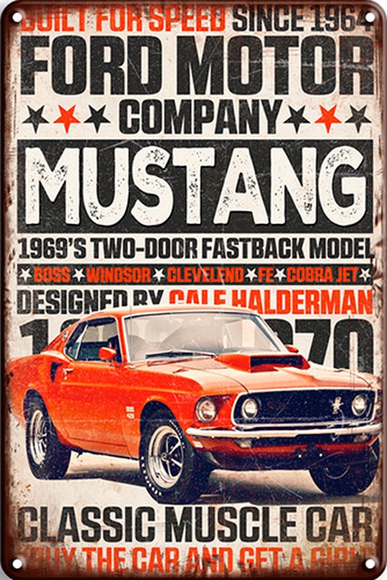 Signs-USA - Retro wandbord - metaal - Mustang promotion - 30 x 40 cm