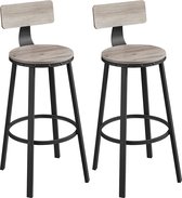 NaSK - barkruk, set van 2, barstoelen, keukenstoelen met stevig metalen frame, zithoogte 73 cm, eenvoudige montage, industrieel design, grijs-zwart