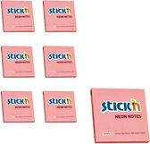 Stick'n sticky notes - 6-pack - 76x76mm, neon roze, 100 memoblaadjes per blok
