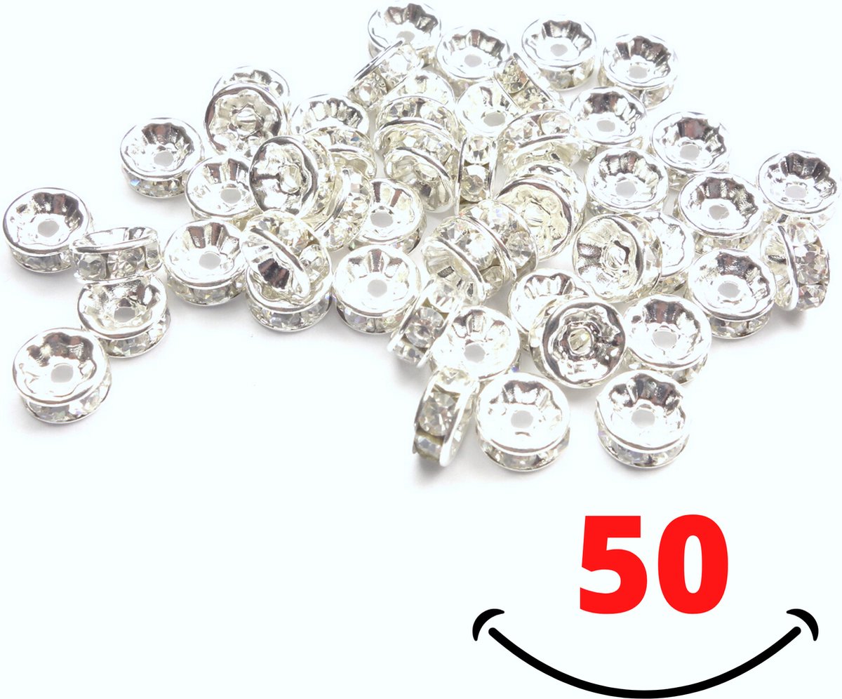 50 Rondellen Kralen – Platinum Plated – Bergkristal Look – 8 mm – Anti-allergisch