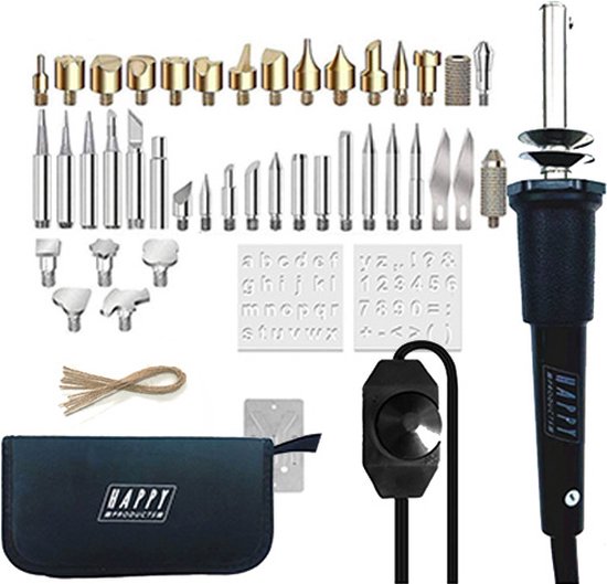 Happy products houtbrander set voor hobby 73 stuks - soldeerbout met opzetstukken - graveermachine voor hobby - houtbewerking - pyrografie - graveren - graveerpen