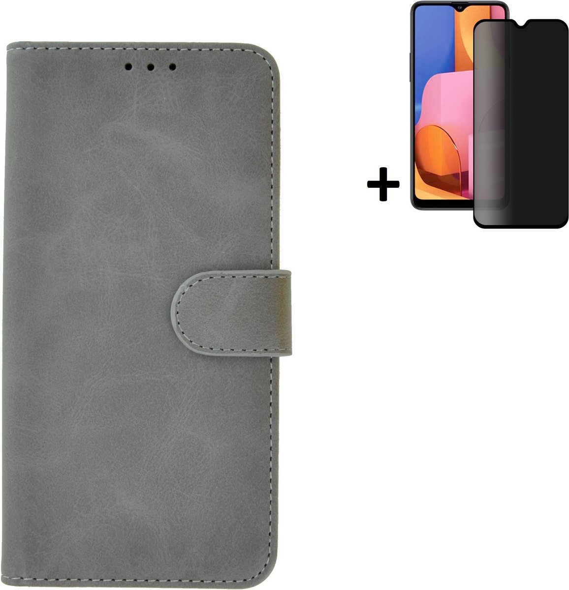 Geschikt voor Samsung Galaxy A13 5G Hoesje - Bookcase - A13 5G Screenprotector - A13 5G Hoes Wallet Book Case Grijs + Privacy Screenprotector