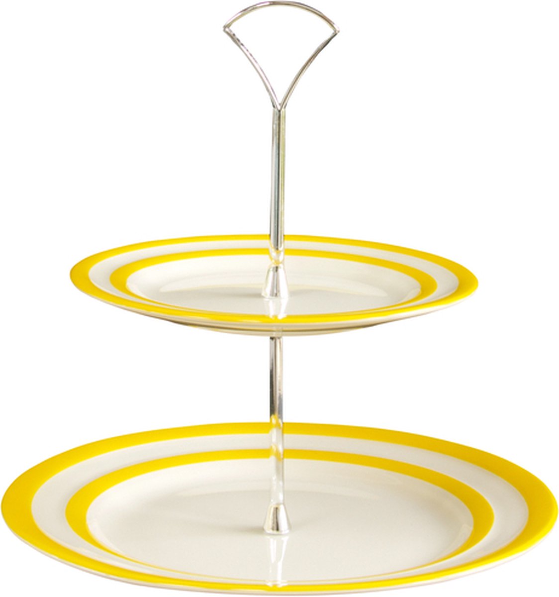 Cornishware Yellow Cake Plate 2 tier 26 cm + 18 cm geel wit gestreept etagère