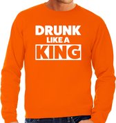 Koningsdag sweater Drunk like a King - oranje - heren - koningsdag outfit / kleding L