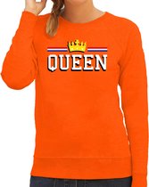Koningsdag sweater Queen met gouden kroon - oranje - dames - koningsdag outfit / kleding M