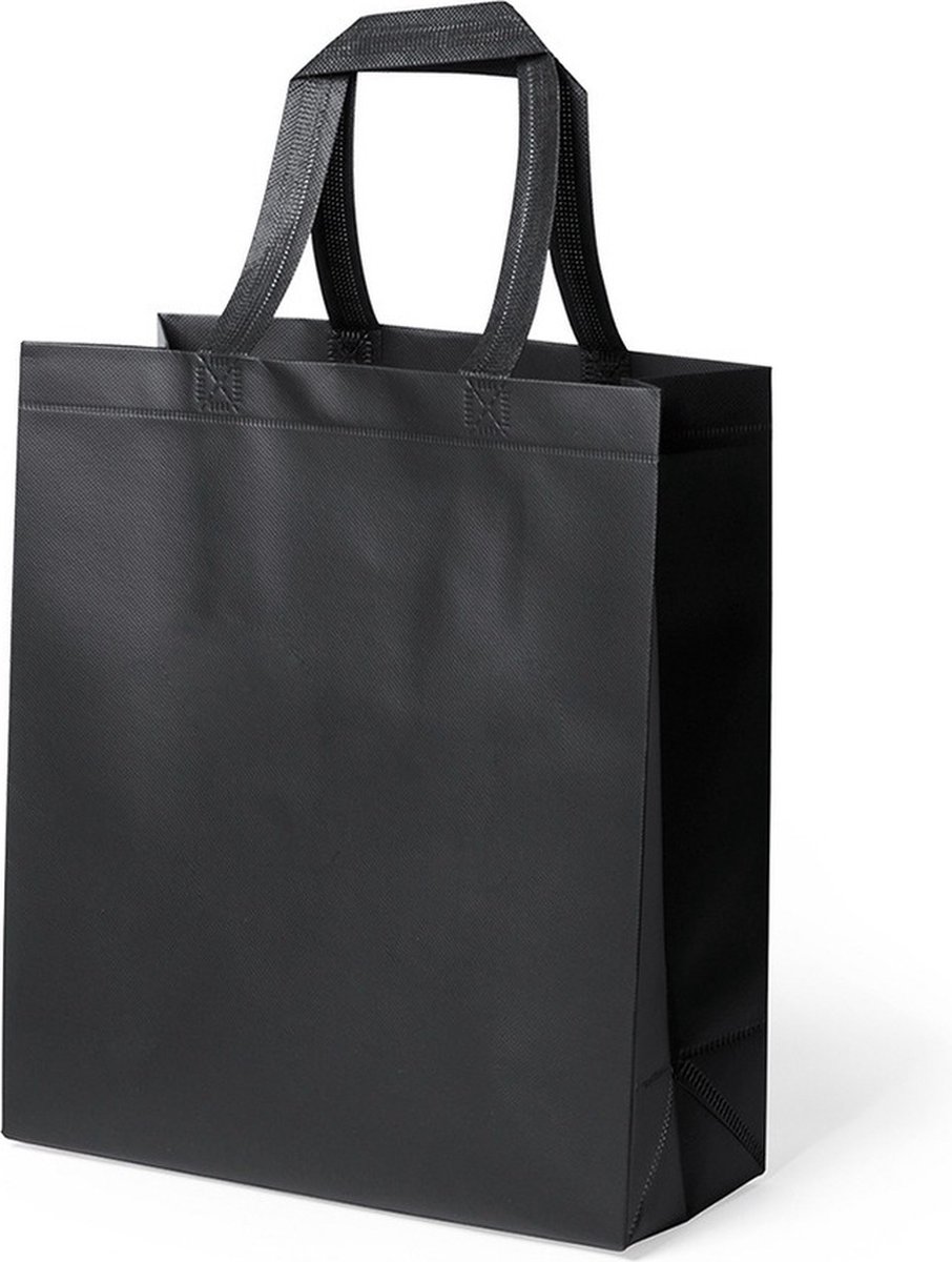 Draagtas/schoudertas/boodschappentas - met hengsels - zwart - 35 x 40 x 15 cm - polyester