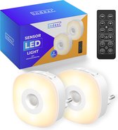 LED Nachtlampje Stopcontact met Afstandsbediening - 2-PACK - Voor Volwassenen en Kinderen - Dimbaar - Warm Wit