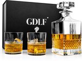 GDLF® Kristal Whiskey Karaf Set Superior in een Luxe Geschenkdoos - Whiskey Set - Decanteer karaf - Hoogwaardig Kristal - 800 ml - Whiskey Karaf & 2 Whiskey Glazen - Europees Certificaat - Cadeau Voor Man & Vrouw
