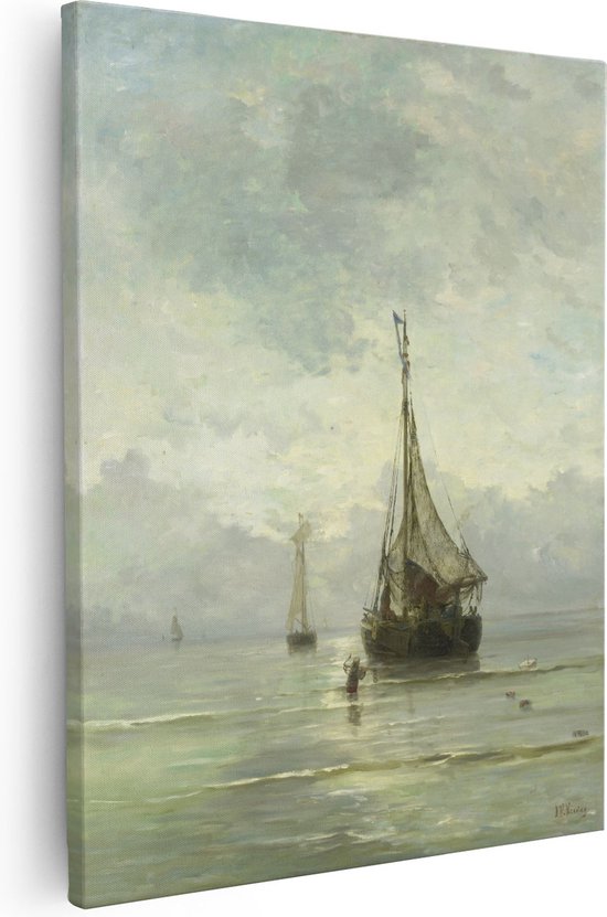 Artaza Canvas Schilderij Zee - 80x100 cm - Groot - Wanddecoratie Schepen - Muurdecoratie Zeilboot - Decoratie Strand