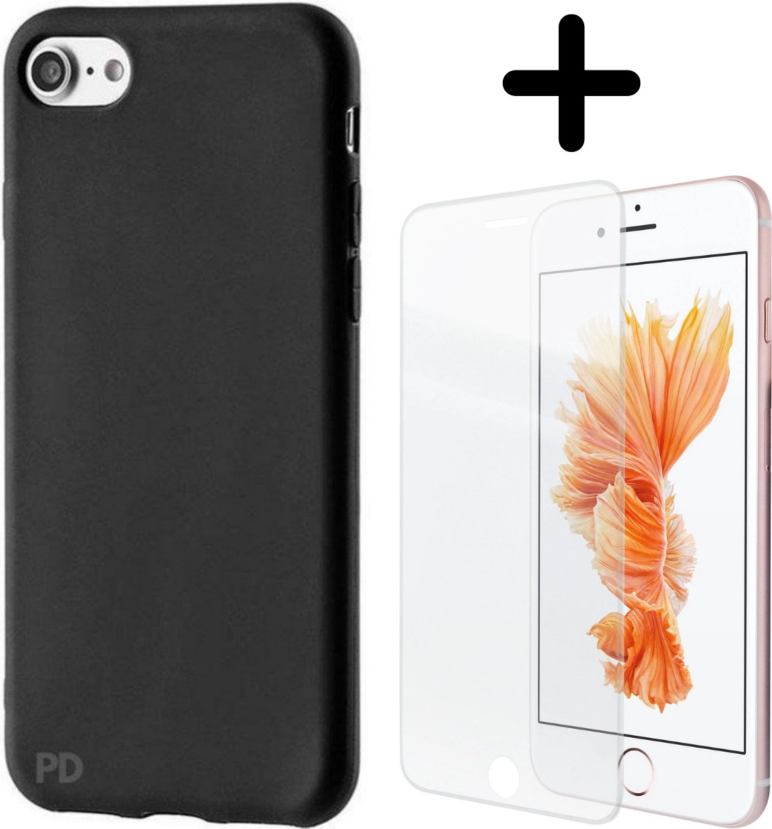Fooniq Silicone Hoesje Zwart + Screenprotector - Geschikt Voor Apple iPhone 7/8/SE 2020
