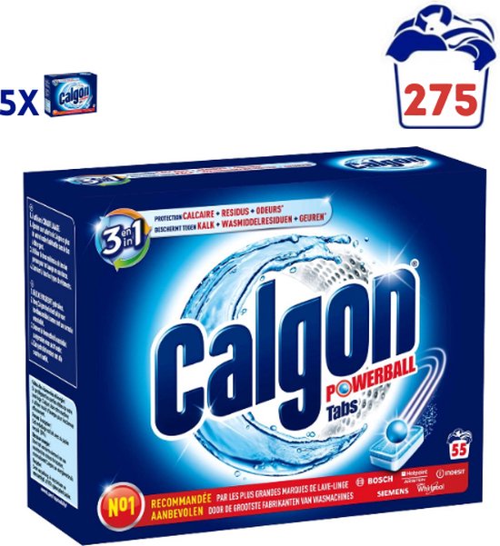 Calgon 3 in 1 Powerball Tabs Wasmachine Reiniger en Anti kalk - 55 Tabletten  x5 | bol.com