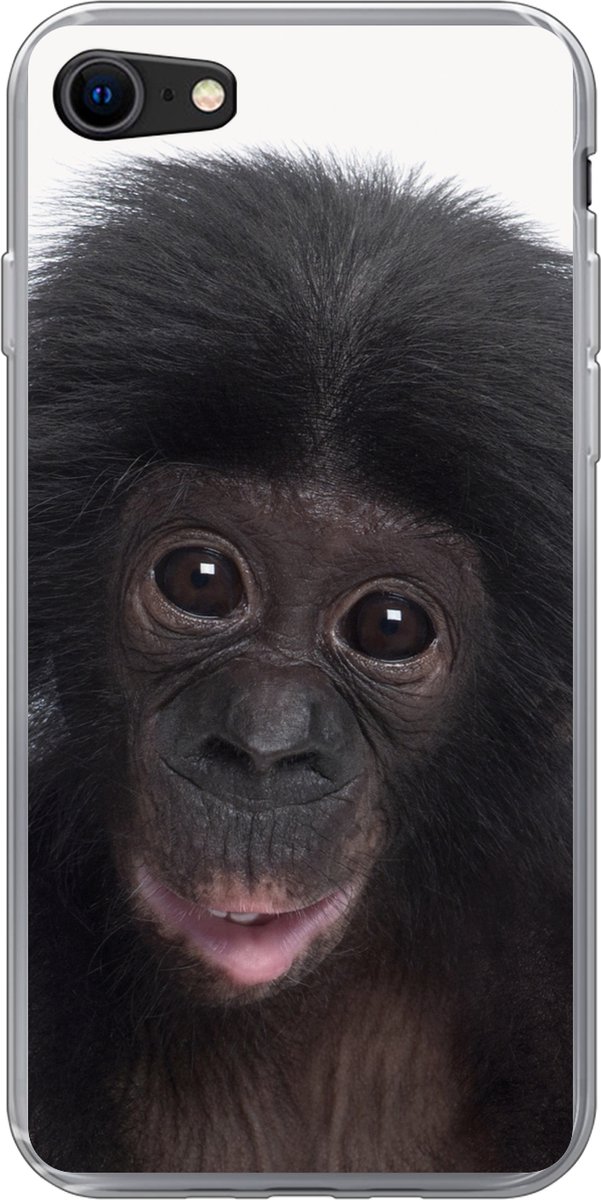 Telefoonhoesje Geschikt voor iPhone 8 hoesje - Aap - Chimpansee - Portret - Kinderen - Jongens - Meisjes - Siliconen Telefoonhoesje Telefoonhoesje
