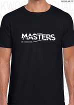 MASTERS OF HARDCORE herenshirt - Zwart - Maat 3XL - Korte mouwen - Ronde hals - Normale pasvorm - 185g/m2 - Original Kwoots - Gabber - Laat die beats maar komen - Cadeau