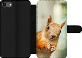 Bookcase Geschikt voor iPhone SE 2020 telefoonhoesje - Eekhoorn - Grappig - Noot - Kinderen - Jongens - Meisjes - Kind - Met vakjes - Wallet case met magneetsluiting