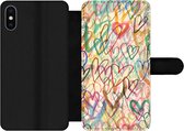 Bookcase Geschikt voor iPhone XS Max telefoonhoesje - Een illustratie met hartjes op de achtergrond - Met vakjes - Wallet case met magneetsluiting