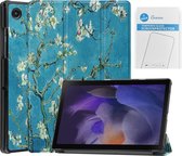 Tablet hoes & 2-Pack Screenprotector geschikt voor Samsung Galaxy Tab A8 - 10.5 Inch - Auto Wake/Sleep functie - Witte Bloesem