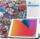 Tablet hoes & 2-Pack Screenprotector geschikt voor iPad 2021 / 2020 / 2019 - 10.2 Inch - Auto Wake/Sleep functie - Graffiti