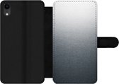 Bookcase Geschikt voor iPhone XR telefoonhoesje - Metaal print - Lijn - Grijs - Met vakjes - Wallet case met magneetsluiting