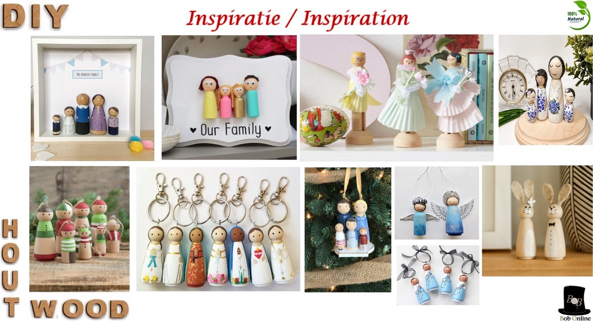 TOYANDONA 2 Sets DIY Onvoltooide Houten Peg Poppen - Knutselfiguren Voor Creatief Speelplezier