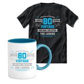 80 Jaar Legend T-shirt met mok giftset  Blauw| Verjaardag cadeau pakket set | Grappig feest shirt Heren – Dames – Unisex kleding | Koffie en thee mok | Maat XL