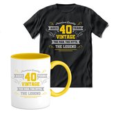 40 Jaar Legend T-shirt met mok giftset Geel | Verjaardag cadeau pakket set | Grappig feest shirt Heren – Dames – Unisex kleding | Koffie en thee mok | Maat L