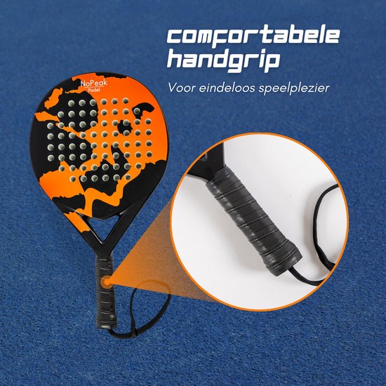 No Peak Padel racket Oranje – Padel - Inclusief Padel tas en Padel ballen – Padelracket