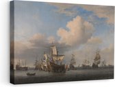 Artaza Canvas Schilderij Veroverde Engelse Schepen na de Vierdaagse Zeeslag - Willem van de Velde - 60x40 - Poster Foto op Canvas - Canvas Print