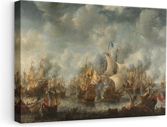 Artaza Canvas Schilderij Zeeslag Oude Meesters - 60x40 cm - Wanddecoratie Schepen - Muurdecoratie Zeilboot - Schilderijen Op Canvas