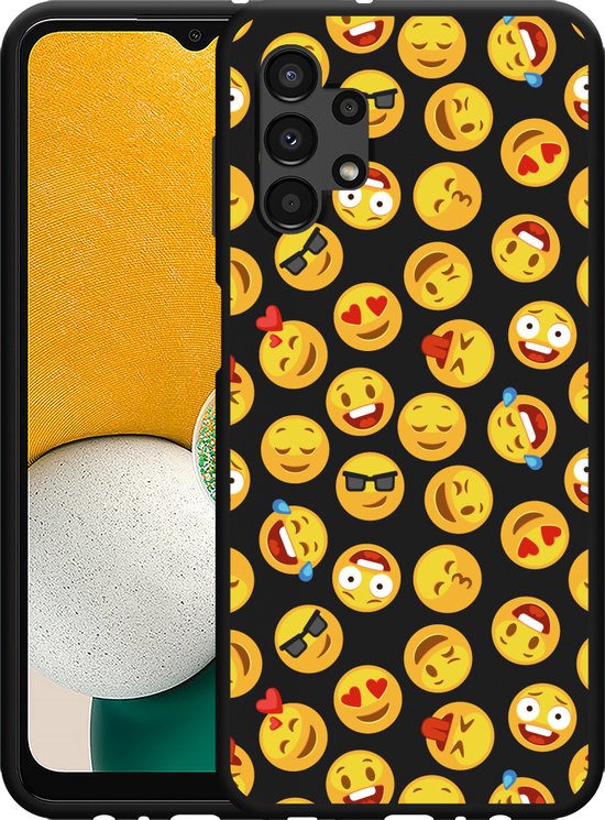Samsung Galaxy A13 Hoesje Zwart Emoji Designed by Cazy