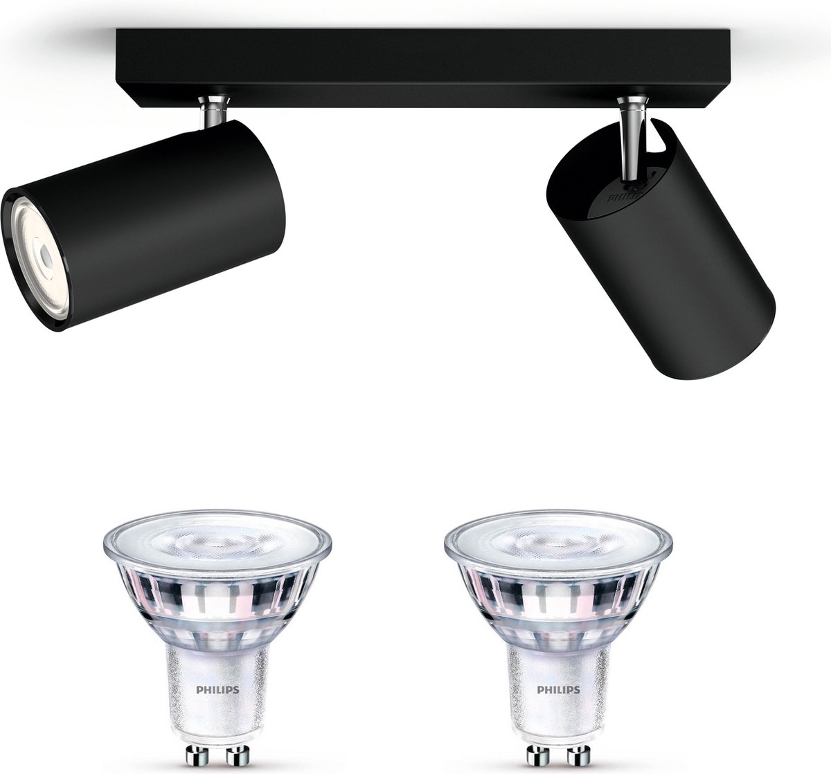 Philips myLiving KOSIPO Opbouwspot - zwart - 2 lichtpunten - Incl. Philips LED Scene Switch Gu10 50W