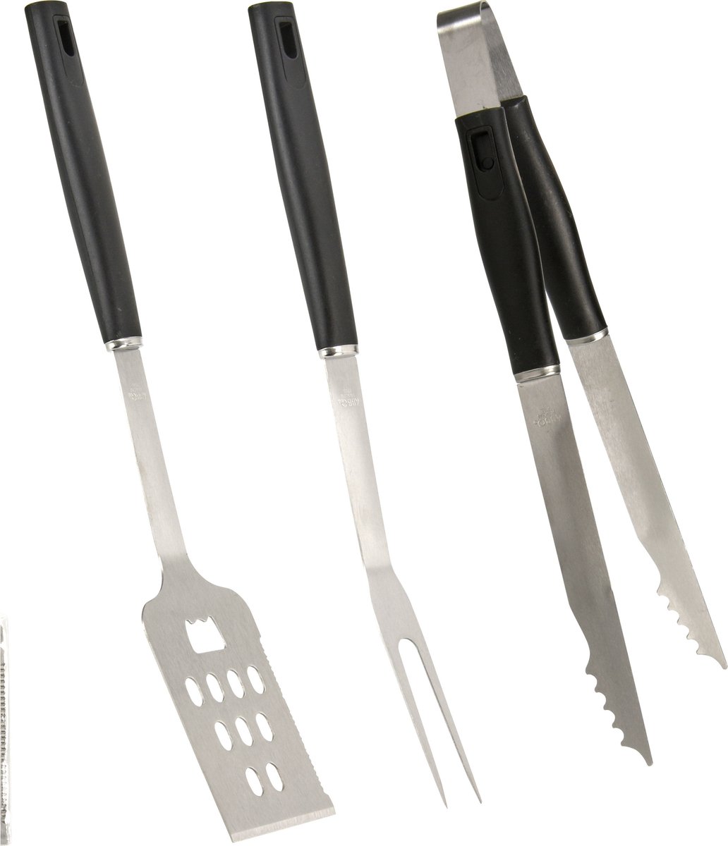BBQ/barbecue gereedschap - set 3-delig - RVS - tang - vork - spatel