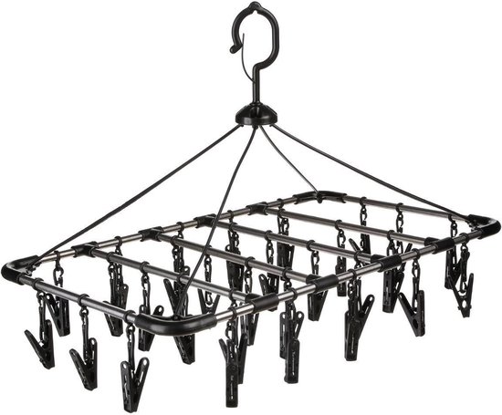Set de 2 pièces carrousel de séchage / séchoir rotatif noir avec 32 chevilles 52 x 39 cm en plastique - Etendoir