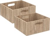 Set van 2x stuks opbergmand/kastmand 14 liter bruin/naturel van hout 31 x 31 x 15 cm - Opbergboxen - Vakkenkast manden