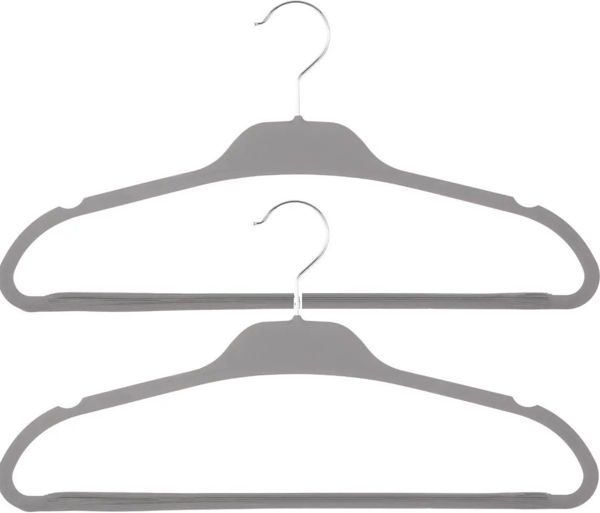 Set van 15x stuks kunststof/rubber kledinghangers grijs 45 x 24 cm - Kledingkast hangers/kleerhangers