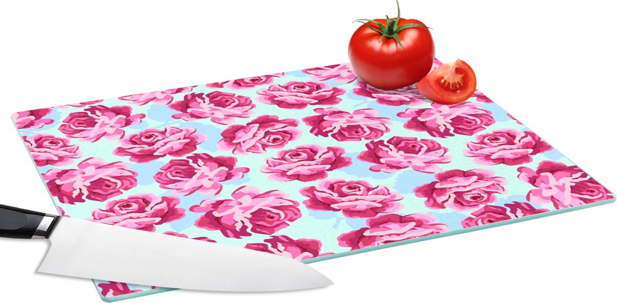 Glazen Snijplank - 39x28 - Bloemen - Rozen - Patroon - Snijplanken Glas