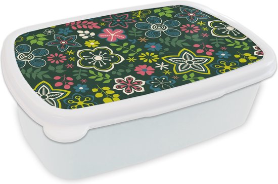 Lunch box Wit - Lunch box - Boîte à pain - Feuilles - Motifs - Fleurs - 18x12x6 cm - Adultes