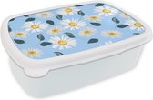 Boîte à pain Wit - Boîte à lunch - Boîte à lunch - Marguerites - Blauw - Motif - 18x12x6 cm - Adultes - Cadeau Sinterklaas - Distribution de cadeaux pour enfants - Cadeaux chaussures Sinterklaas