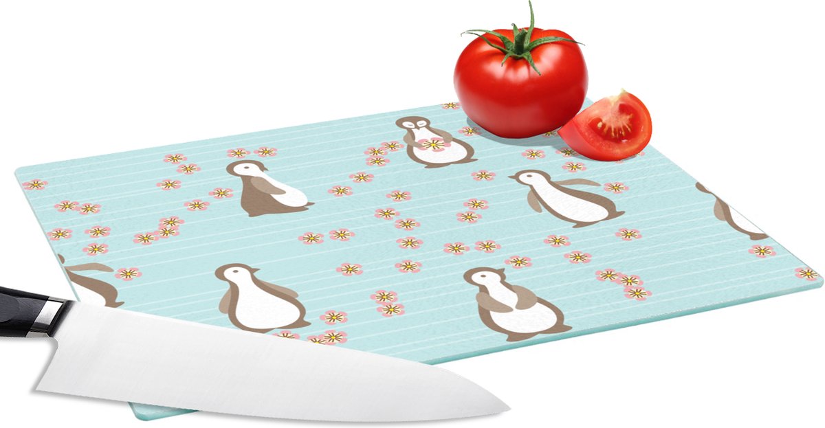 Glazen Snijplank - 28x20 - Bloemen - Design - Pinguïn - Snijplanken Glas