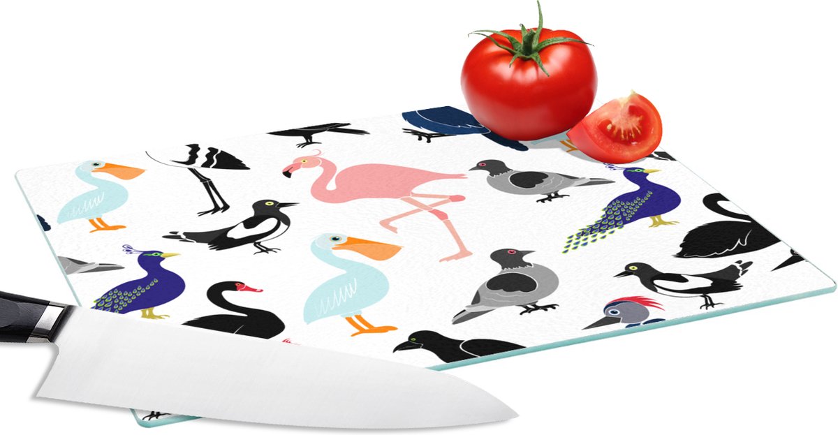 Glazen Snijplank - 28x20 - Patronen - Vogel - Flamingo - Snijplanken Glas