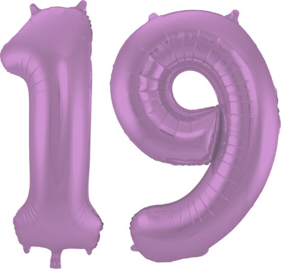 Folieballon 19 jaar metallic paars 86cm